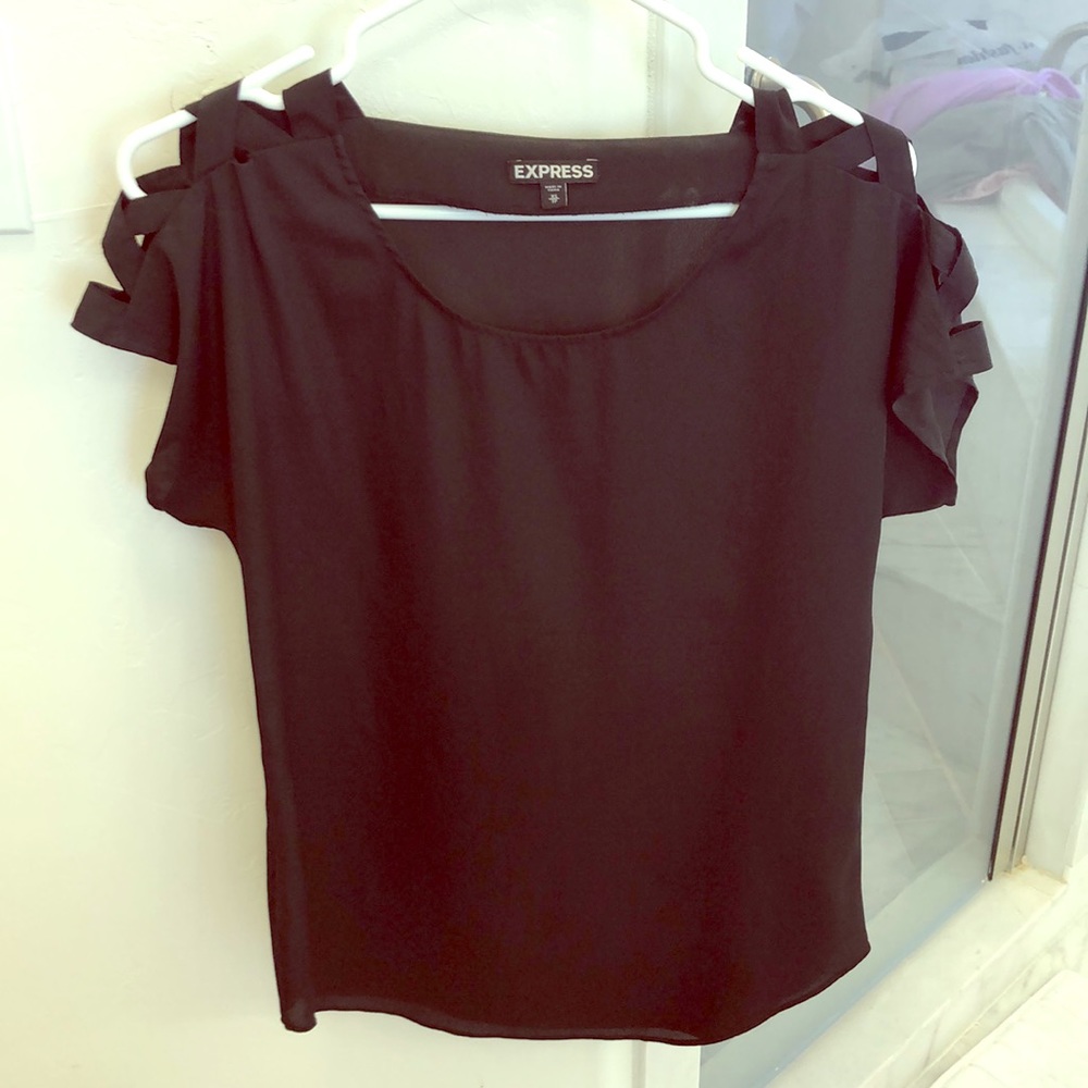 Express cold shoulder strap blouse.